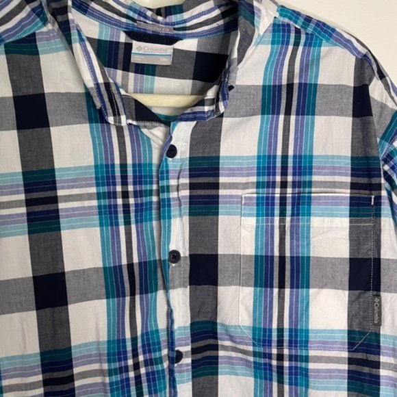 Columbia Sportswear Short Sleeve Button Down Men's XXL Blue Plaid Regular Fit - Picture 5 of 6